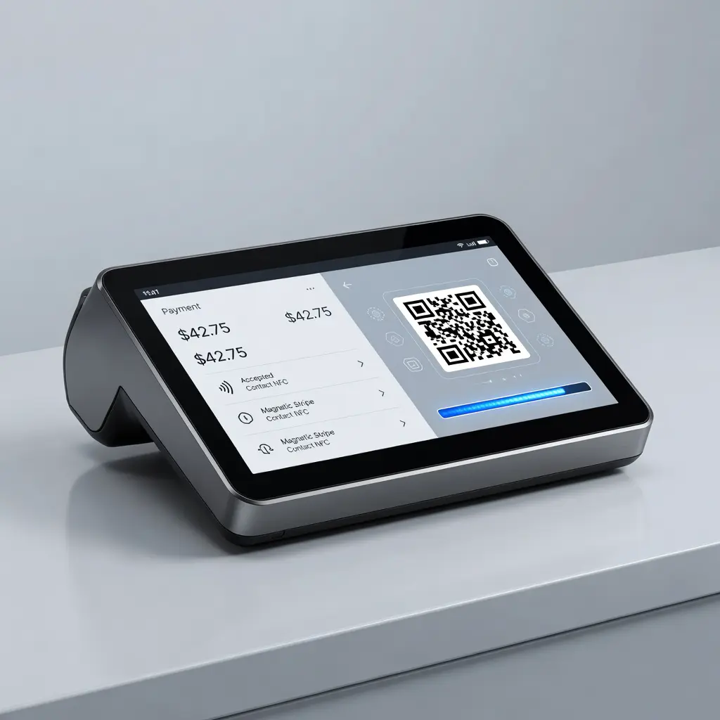 Современный кассовый терминал с интерфейсом приёма криптовалютных и наличных платежей одновременно