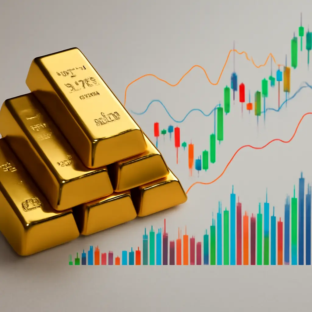 Gold and crypto balance Золотые слитки и графики криптовалют, символизирующие диверсификацию