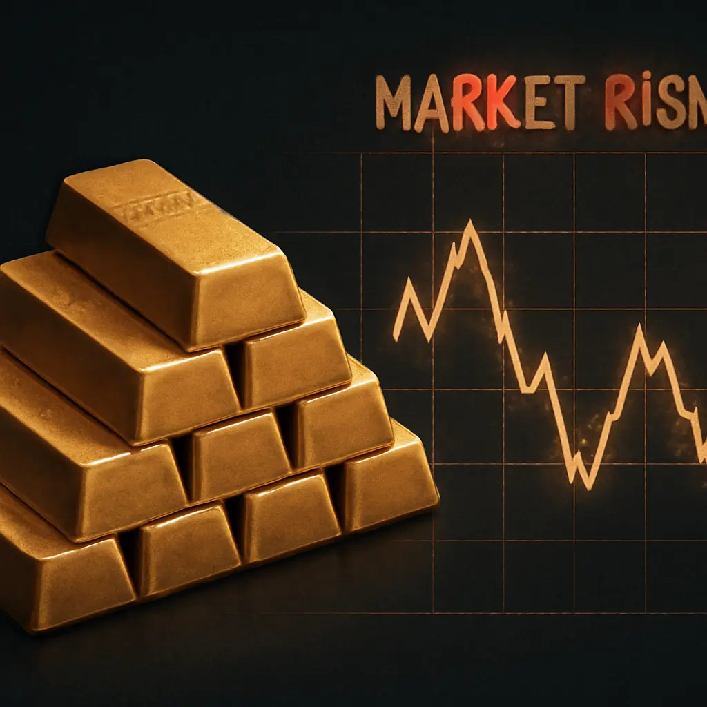 Gold bars with risk chart Иллюстрация риска: золотые слитки и график волатильности