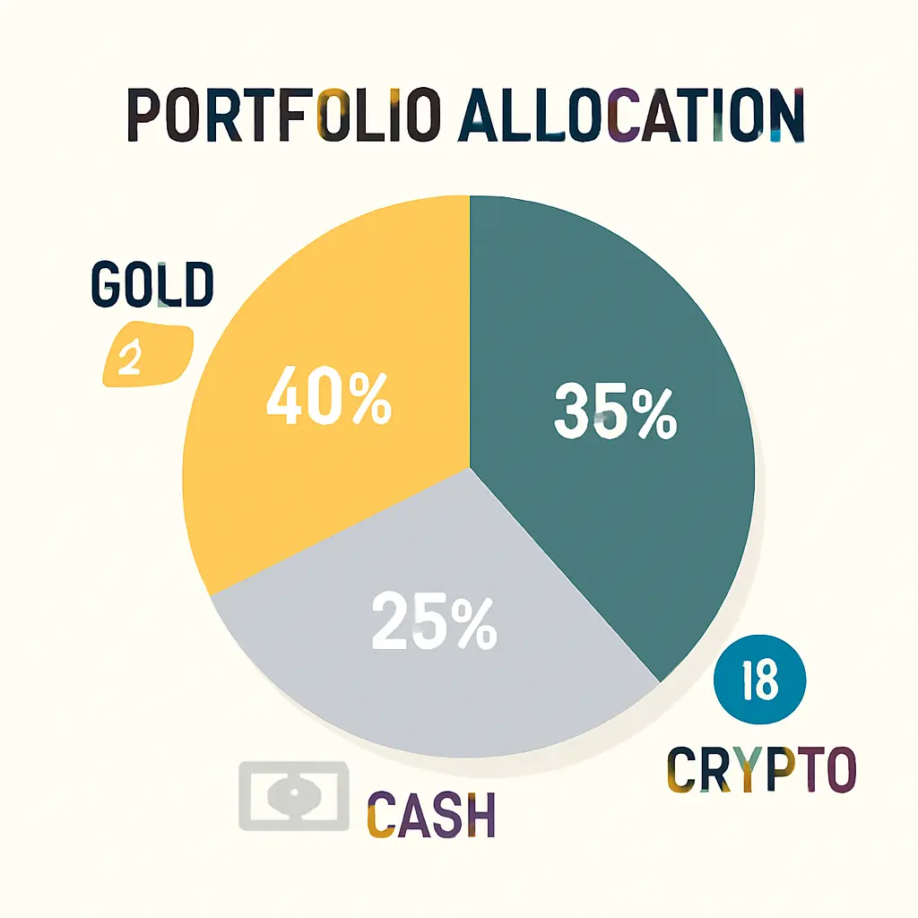 Схематичный график распределения инвестиционного портфеля с золотом и криптовалютой