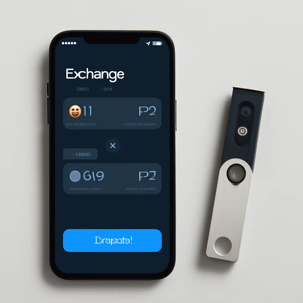 Мобильный телефон с приложением обмена криптовалют и аппаратный кошелёк