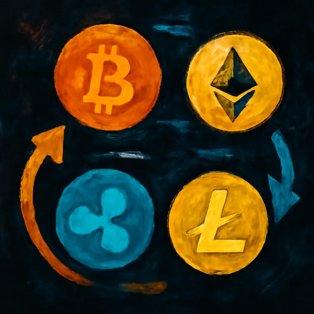 Криптовалюты и обмен Иллюстрация криптовалют и обмена