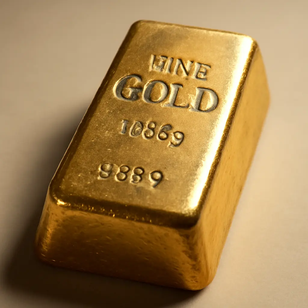 Крупный золотой слиток на нейтральном фоне