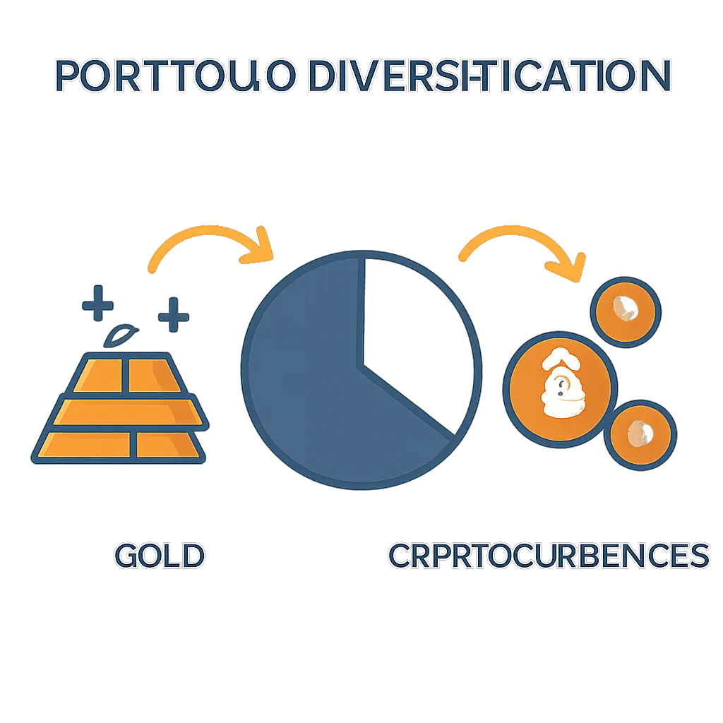 Схема диверсификации Схема диверсификации портфеля между золотом и криптовалютами