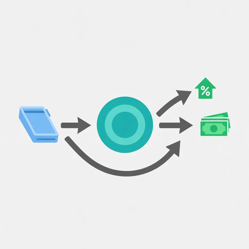 Инфографика с потоком средств от кассовых транзакций в стейкинг-пул и обратно с начисленным доходом