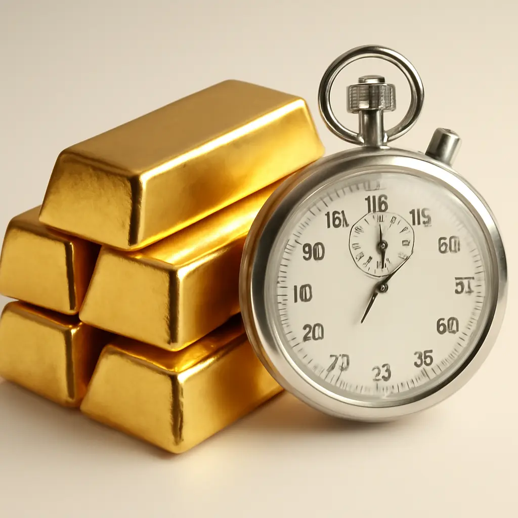 Часы и золотые слитки символизируют быстрый план защиты капитала