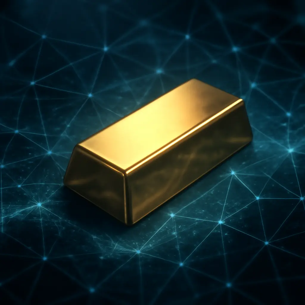 Золотой слиток на фоне цифровой графики для статьи о золоте и cripta