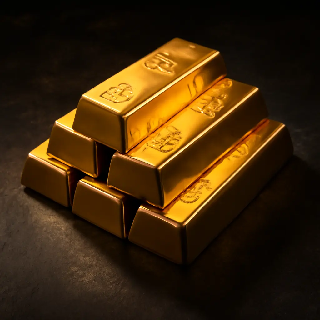 Золотые слитки Золотые слитки на темном фоне, символ защиты капитала